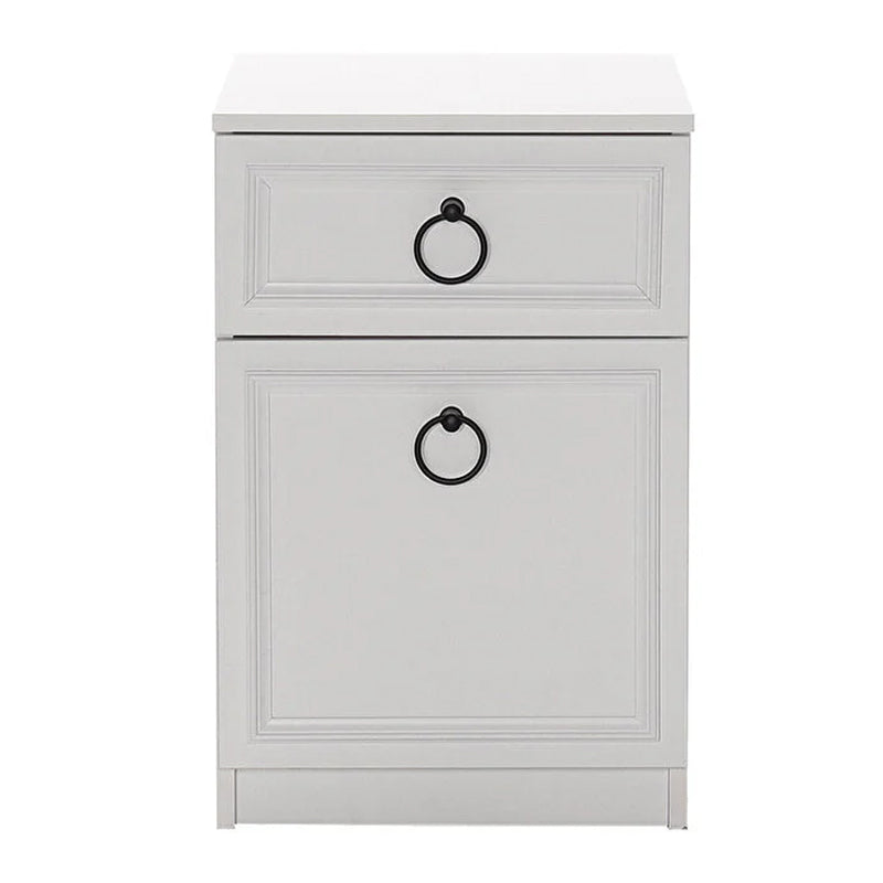 Set of two MATILDA white nightstands, each measuring 40x38x63cm, featuring a sleek design and a single drawer.