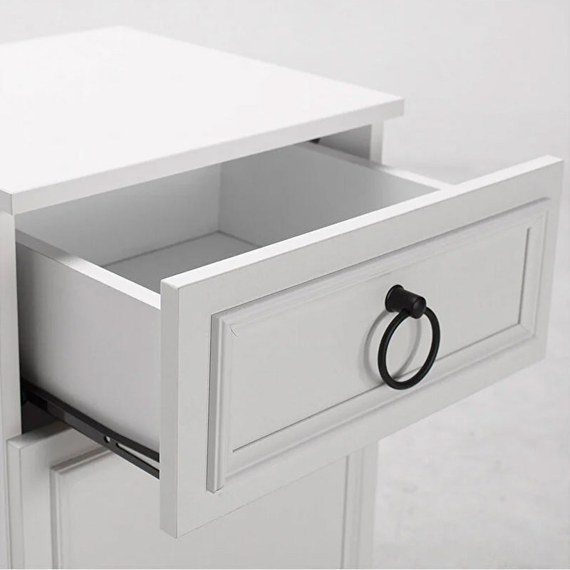 Set of two MATILDA white nightstands, each measuring 40x38x63cm, featuring a sleek design and a single drawer.