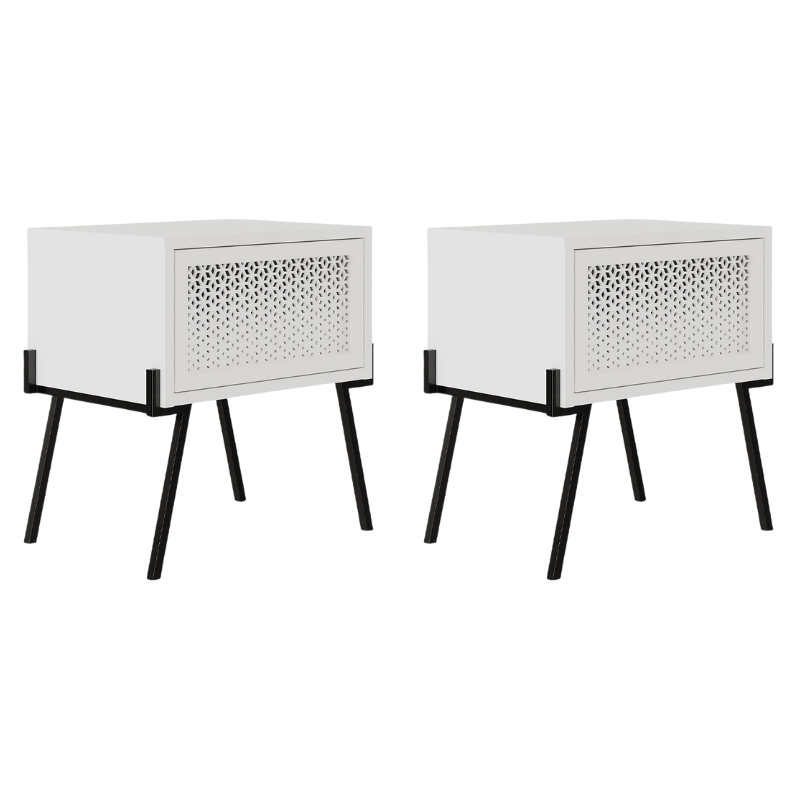 Nightstand MILLA White Set featuring a sleek melamine finish, compact design, and modern aesthetic, ideal for bedrooms and offices.