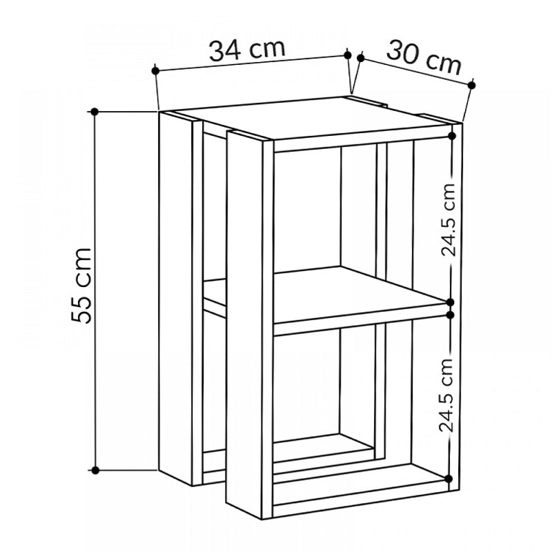 Set of two NOBLE Nightstands in melamine oak finish, dimensions 34x30x55 cm, featuring a sleek design and one shelf.