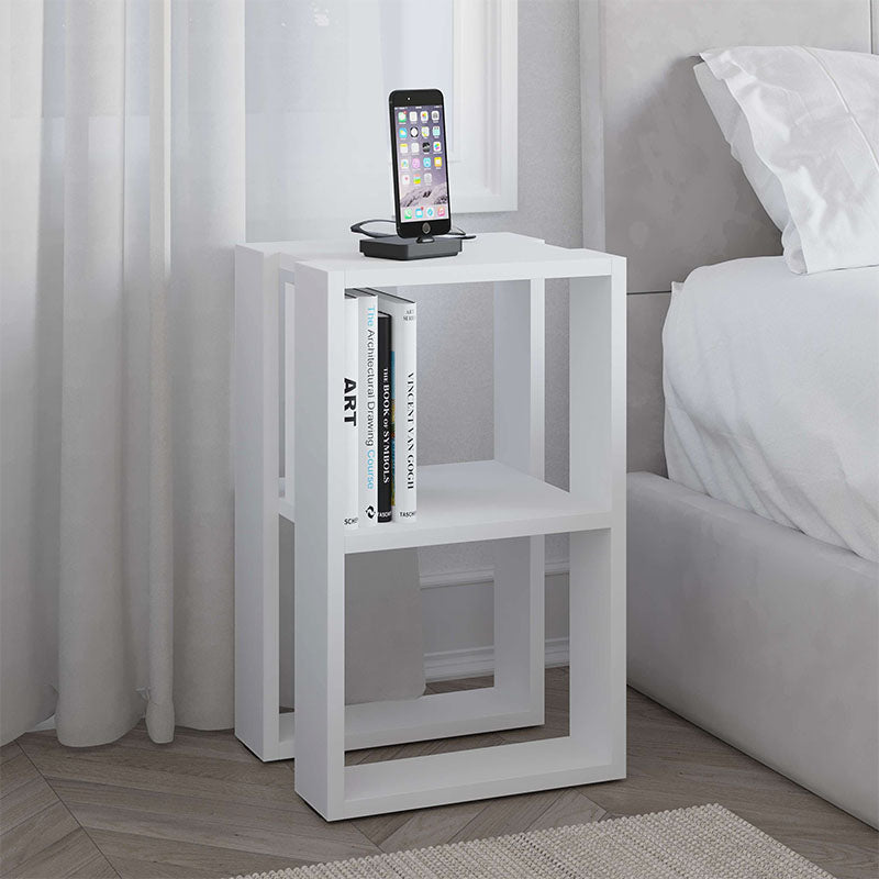 NOBLE White Nightstand with melamine finish, featuring one shelf and compact dimensions of 34x30x55 cm, ideal for bedside or coffee table use.