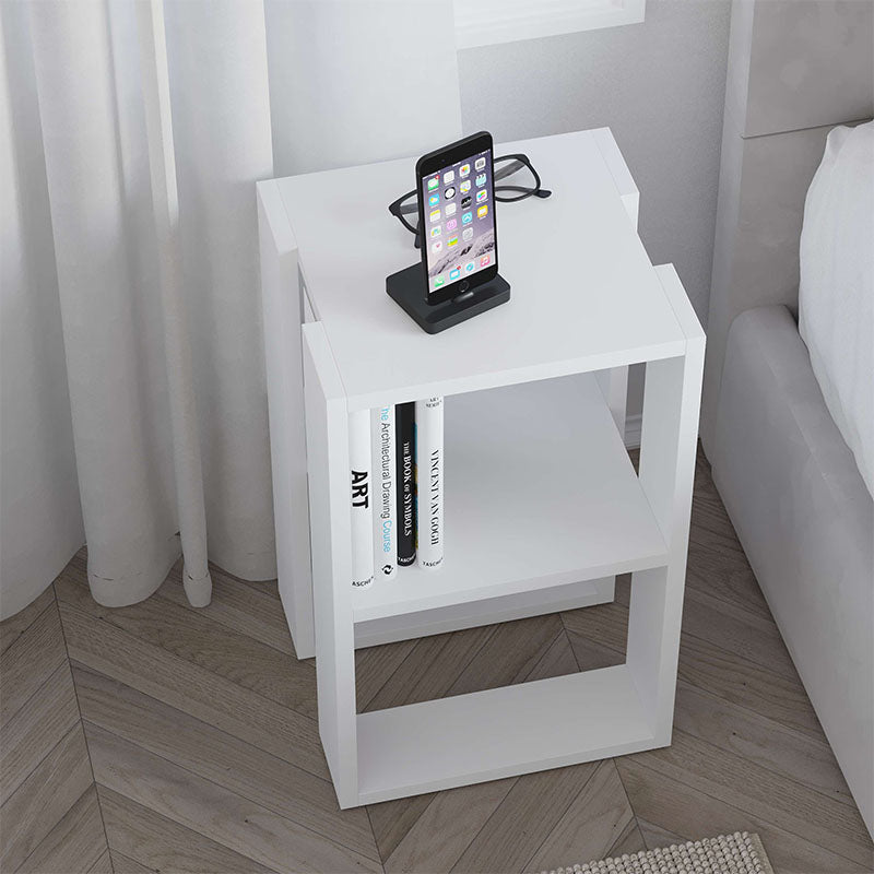 NOBLE White Nightstand with melamine finish, featuring one shelf and compact dimensions of 34x30x55 cm, ideal for bedside or coffee table use.