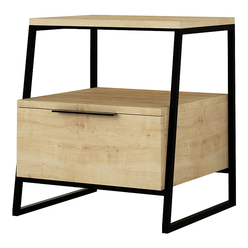 Nightstand ROTTERDAM Oak Set featuring a stylish oak finish and sturdy metal frame, perfect for modern interiors.