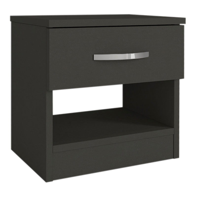 Set of two SALOMEA nightstands in anthracite color, showcasing modern design and compact dimensions.