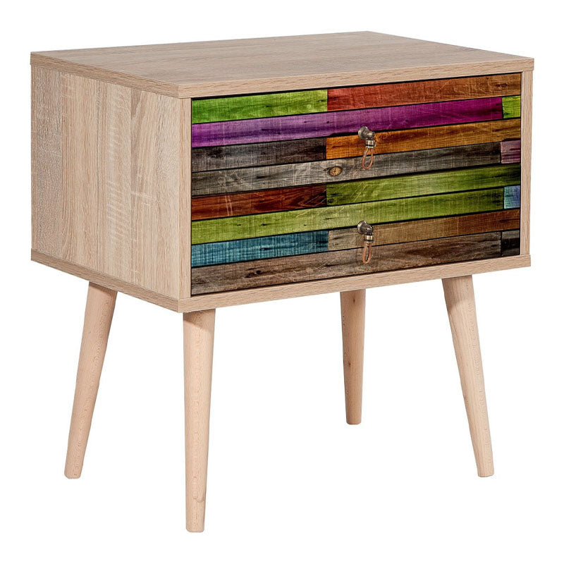 Nightstand SANDRA multi set featuring a modern multicolor design with stylish digital printing and wooden legs.