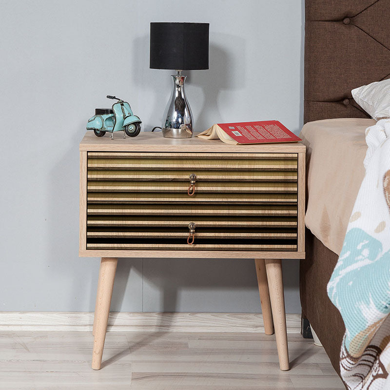 Nightstand SANDRA in sonoma finish with stylish digital printing and wooden legs, showcasing modern design and functionality.