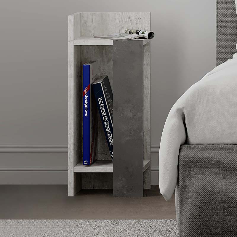 EMILIO Nightstand Set in Black and Retro Grey, featuring two stylish nightstands with a shelf, perfect for modern interiors.