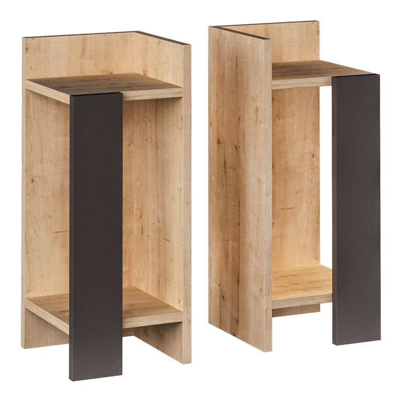 EMILIO Nightstand Set in oak-anthracite color, featuring two pieces with a modern design and shelf.