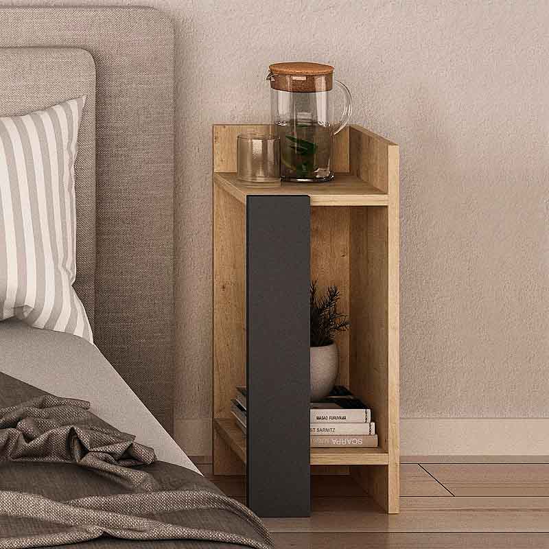 EMILIO Nightstand Set in oak-anthracite color, featuring two pieces with a modern design and shelf.