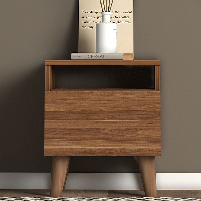 Set of two SILVIA nightstands in walnut finish, featuring a cupboard and shelf, ideal for bedroom decor.