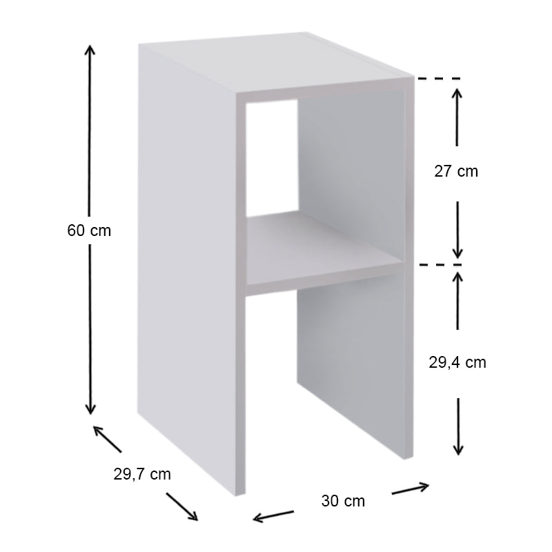 A set of two SIMPLE white nightstands, featuring a sleek design and compact dimensions, perfect for bedside or coffee table use.