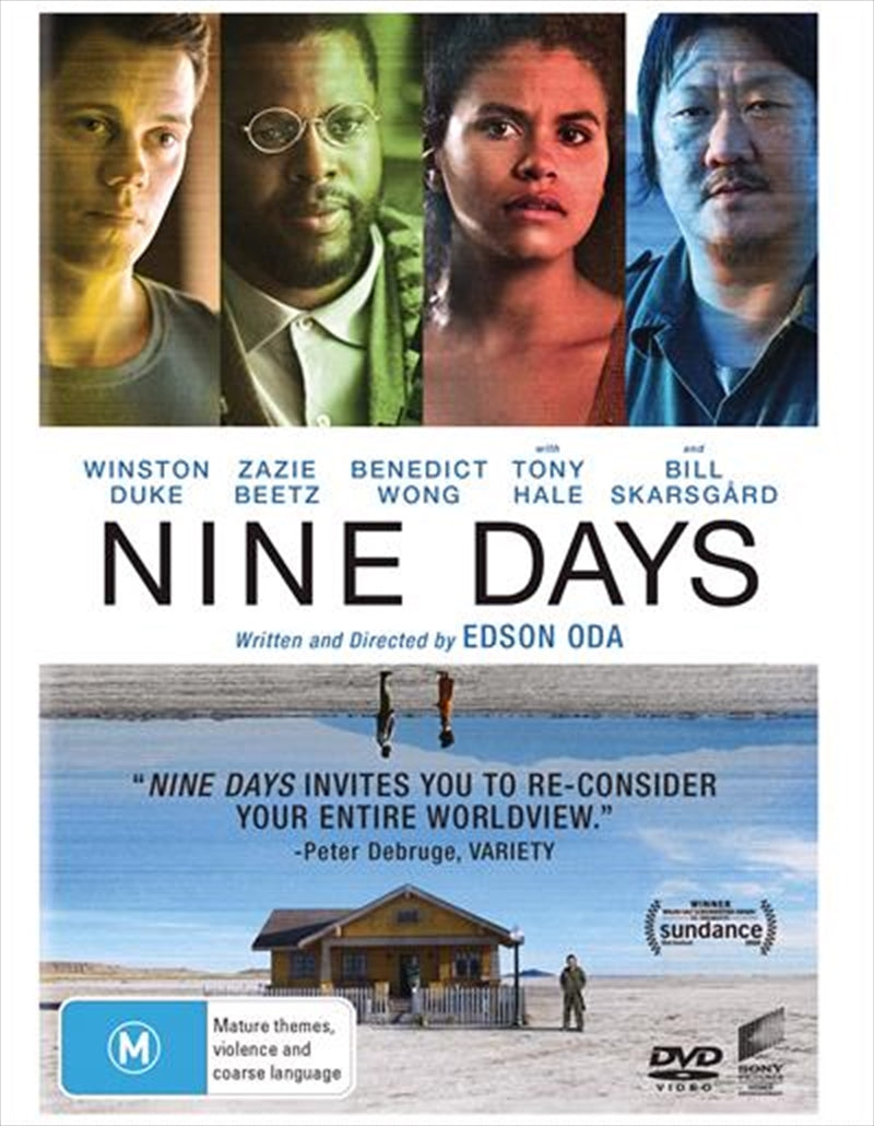 Nine Days DVD cover featuring Winston Duke and Zazie Beetz, showcasing a thought-provoking film about life and choices.