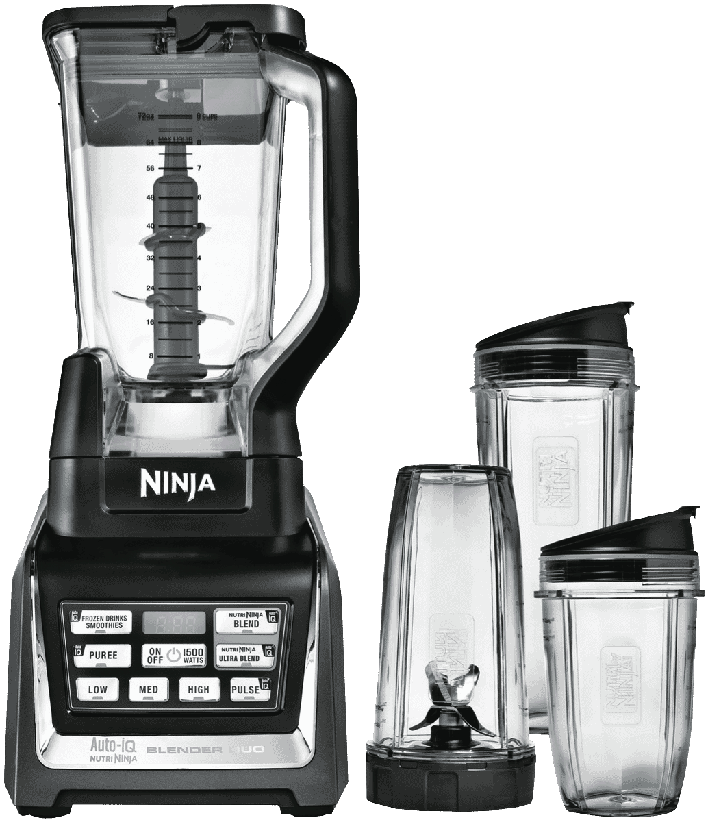 Ninja Duo 1500W Blender BL642 in black with blending jar and Pro Extractor Blades, showcasing its sleek design and powerful features.