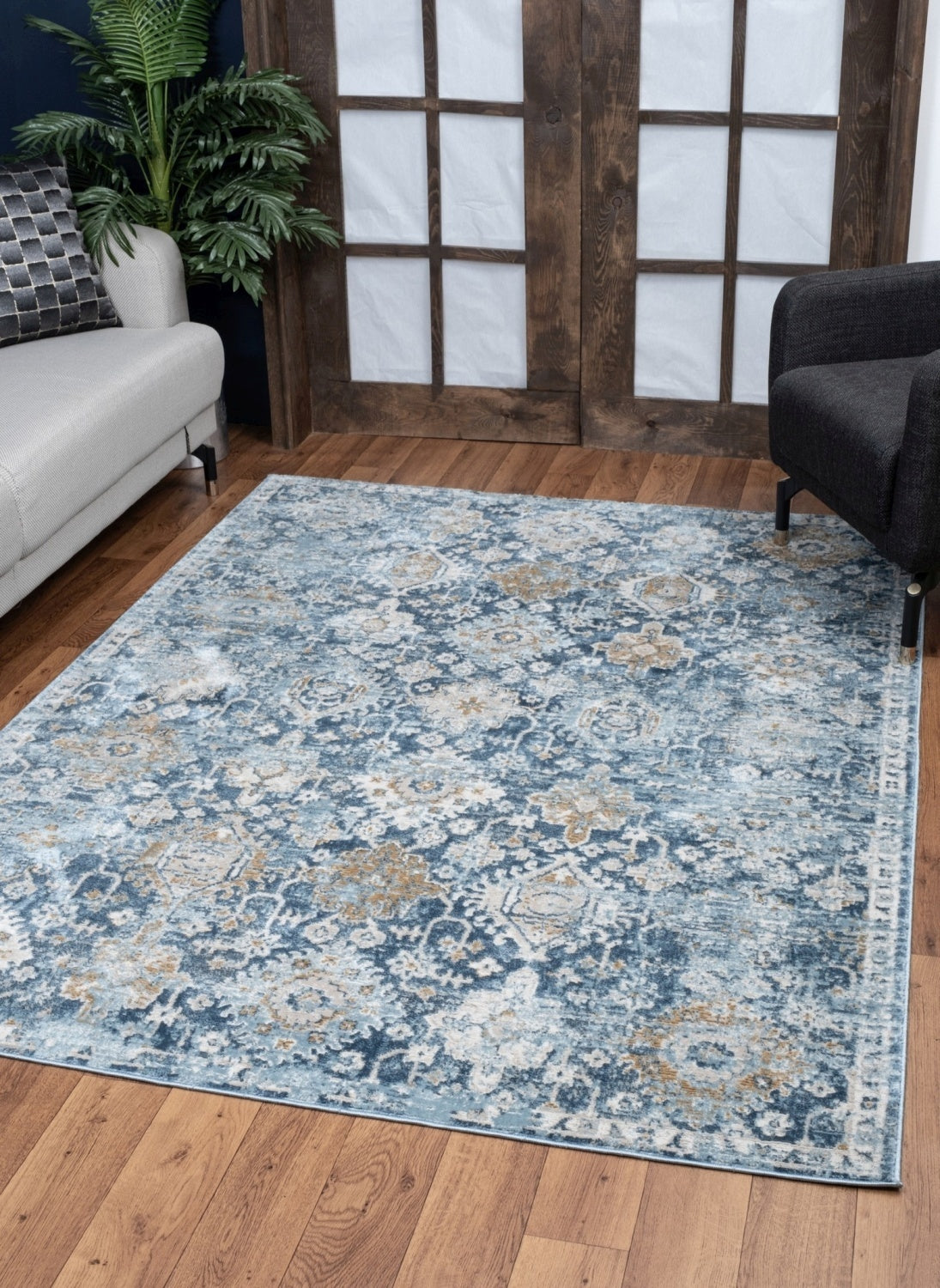 Noble Blue 5 ft. 3 in. x 7 ft. 3 in. Area Rug featuring a rich navy color and soft polyester texture, ideal for enhancing home decor.