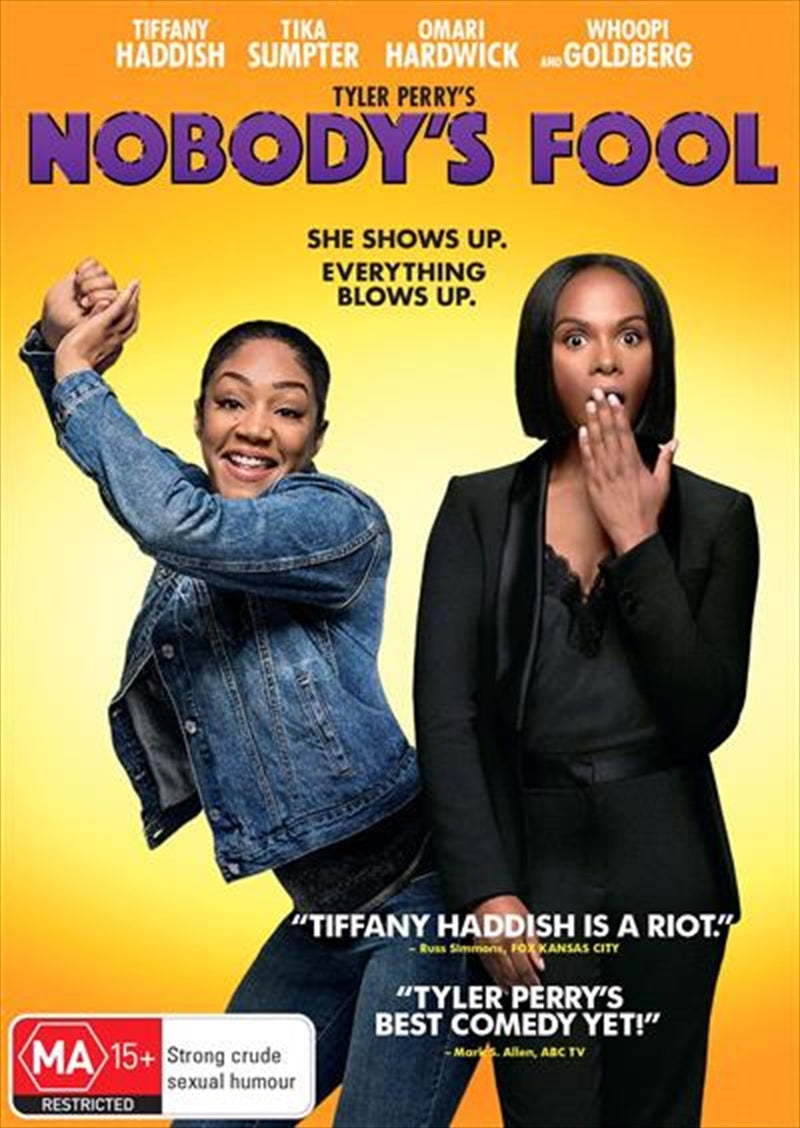 Nobody's Fool DVD cover featuring a dramatic scene of a woman and her sister, hinting at suspense and emotional depth.