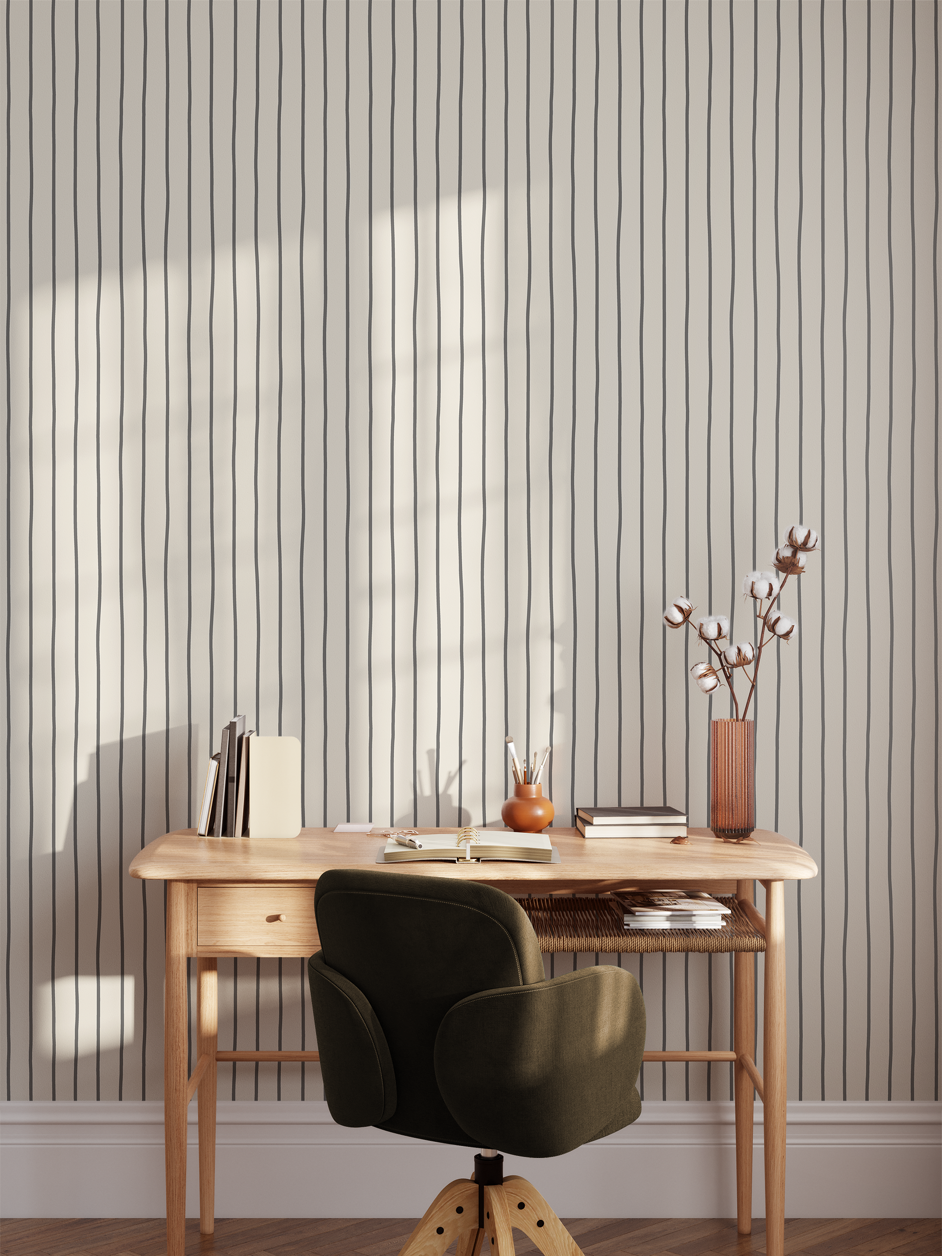 Nordica Charcoal Wallpaper featuring a modern design with a peel and stick application, ideal for home decor.