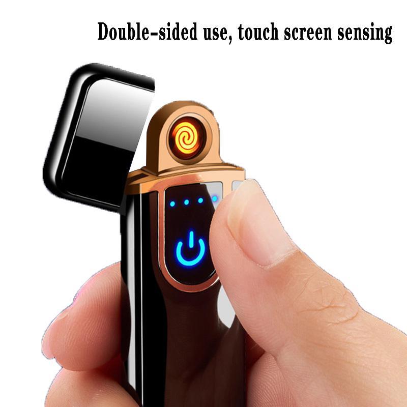 A sleek and modern Novelty Electric Touch Sensor Cool Lighter in metallic finish, showcasing its compact design and USB charging port.