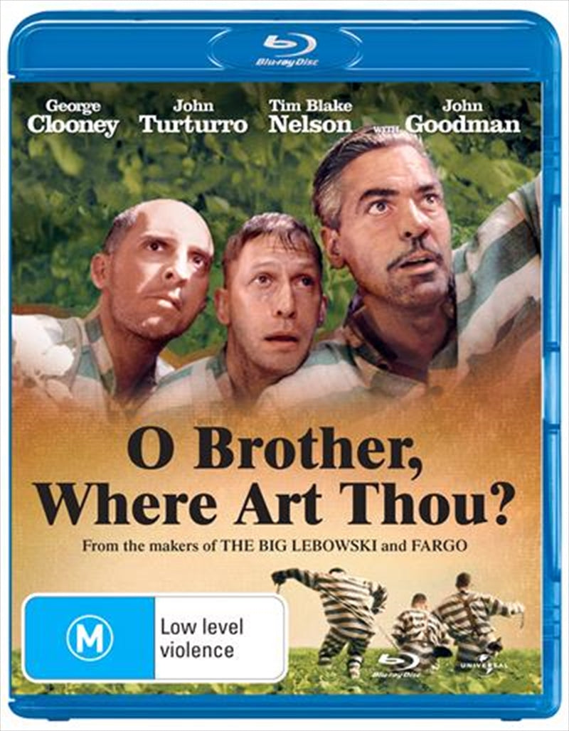 Blu-ray cover of O Brother, Where Art Thou? featuring George Clooney and whimsical characters in a vibrant design.