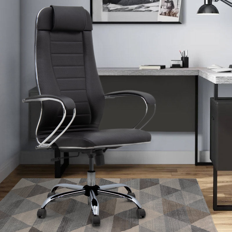 BOSS Black Office Chair featuring ergonomic design, chrome base, and techno-leather upholstery.