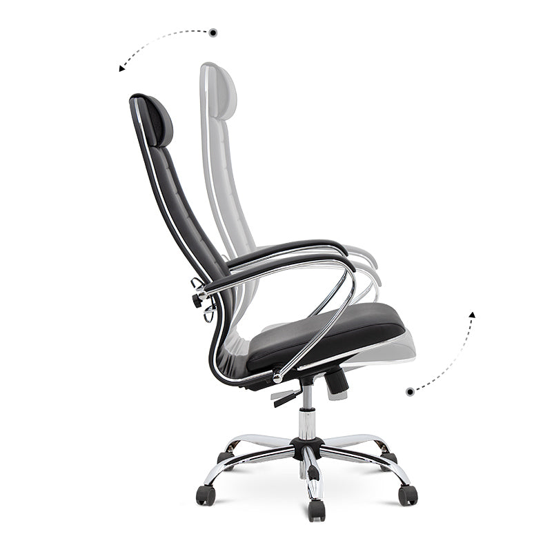 BOSS Black Office Chair featuring ergonomic design, chrome base, and techno-leather upholstery.