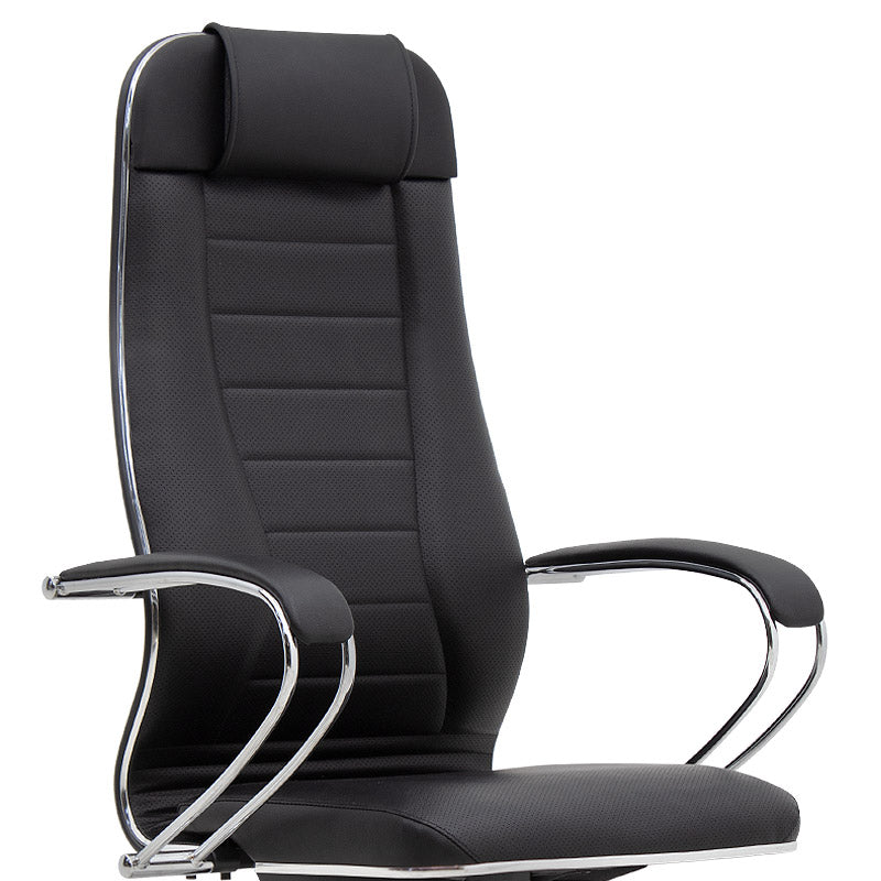 BOSS Black Office Chair featuring ergonomic design, chrome base, and techno-leather upholstery.