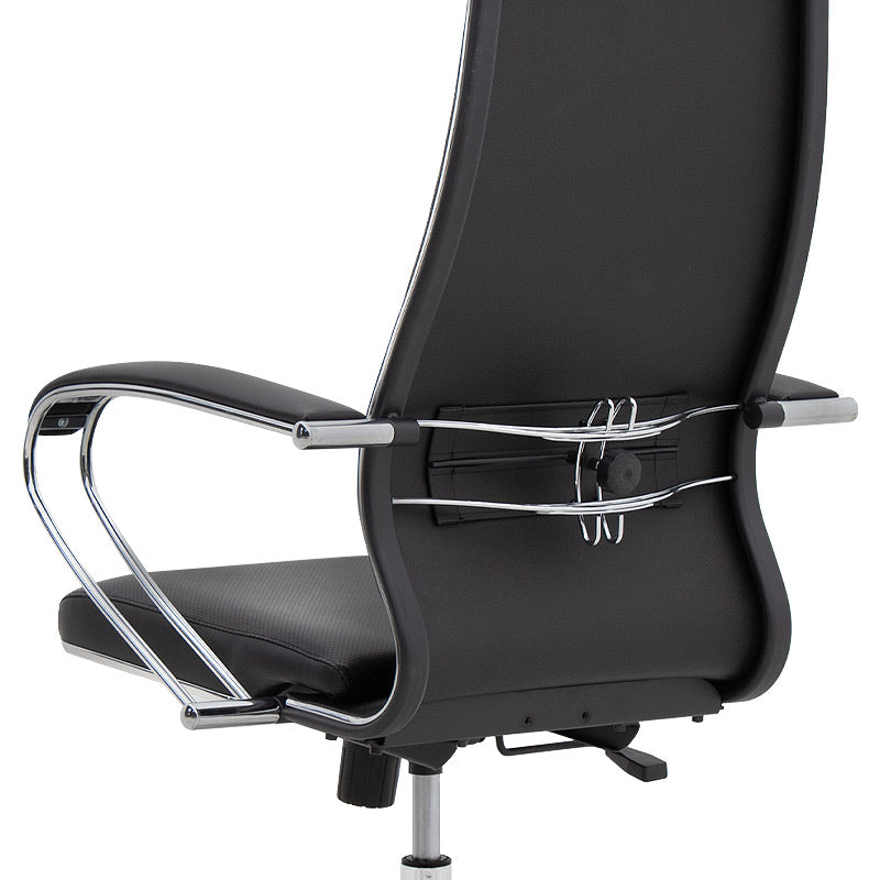 BOSS Black Office Chair featuring ergonomic design, chrome base, and techno-leather upholstery.