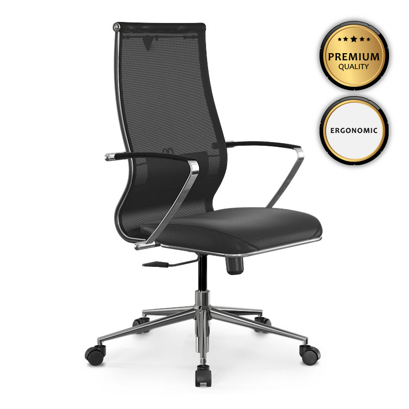 Ergonomic Office Chair CANADA in black with mesh fabric and PU leather, featuring a steel frame and adjustable height.