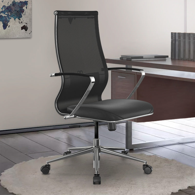 Ergonomic Office Chair CANADA in black with mesh fabric and PU leather, featuring a steel frame and adjustable height.