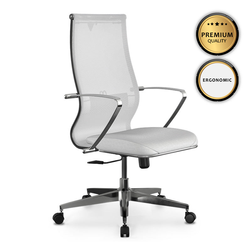 Ergonomic Office Chair CANADA in white with Mesh fabric and PU leather, featuring adjustable height and lumbar support.