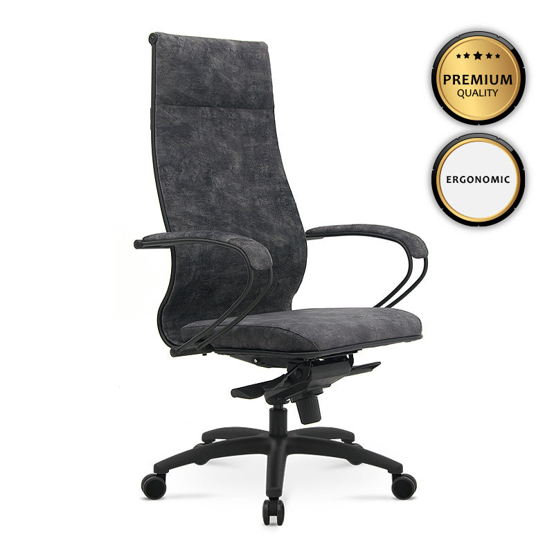 CHARMANT Marble Grey Office Chair with ergonomic design, chrome frame, and comfortable seating, ideal for home and professional use.