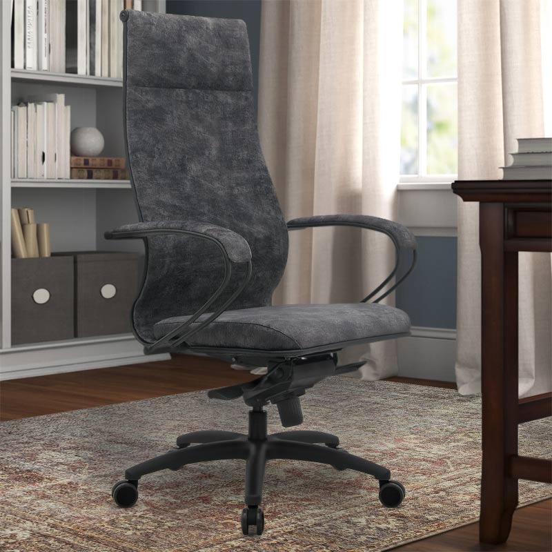 CHARMANT Marble Grey Office Chair with ergonomic design, chrome frame, and comfortable seating, ideal for home and professional use.