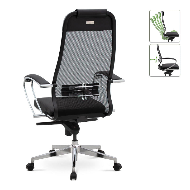 Office Chair CHEF Black with ergonomic design, mesh fabric, and chrome base, ideal for home and professional use.