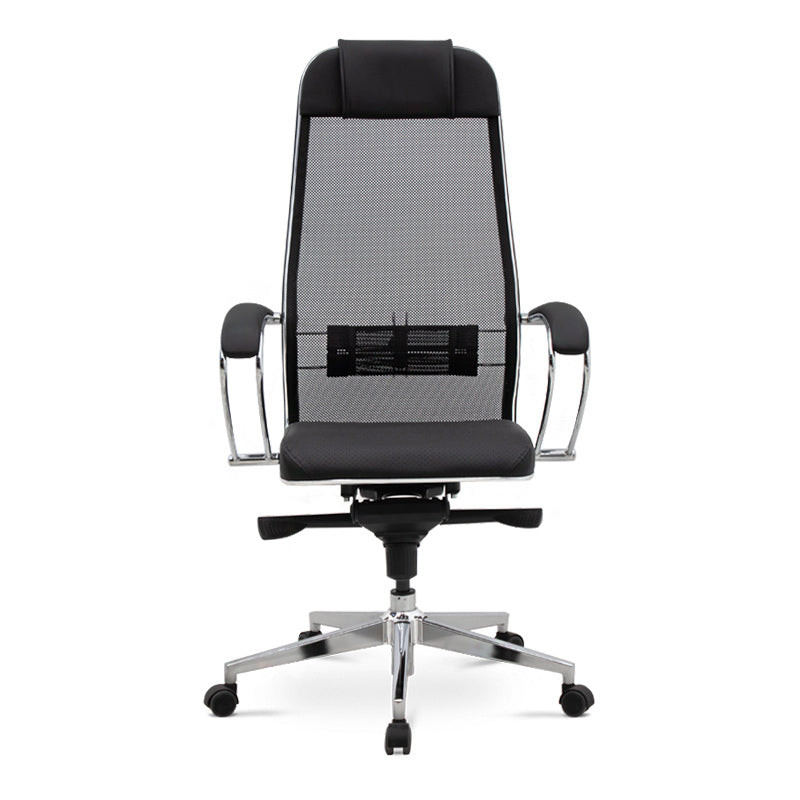 Office Chair CHEF Black with ergonomic design, mesh fabric, and chrome base, ideal for home and professional use.