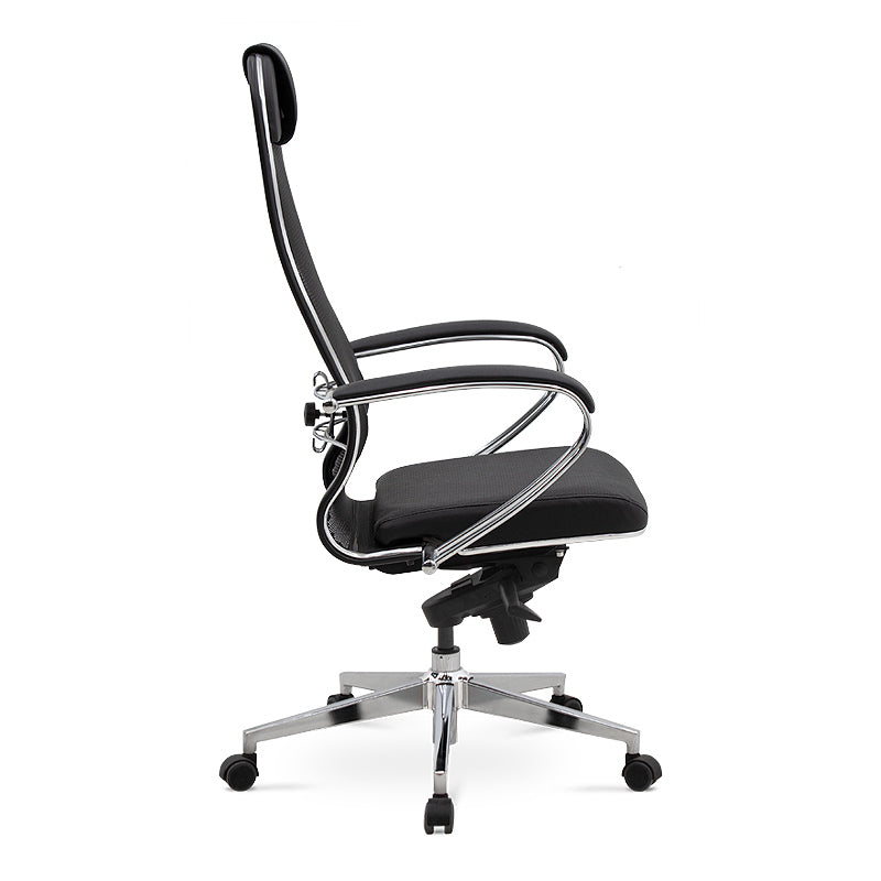 Office Chair CHEF Black with ergonomic design, mesh fabric, and chrome base, ideal for home and professional use.