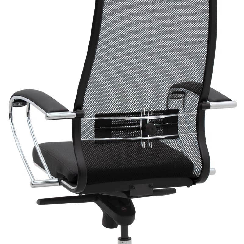 Office Chair CHEF Black with ergonomic design, mesh fabric, and chrome base, ideal for home and professional use.