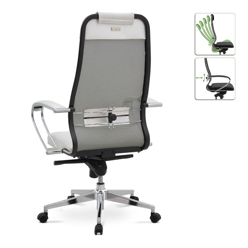 Ergonomic Office Chair CHEF in white with chrome base and mesh fabric, designed for comfort and style.