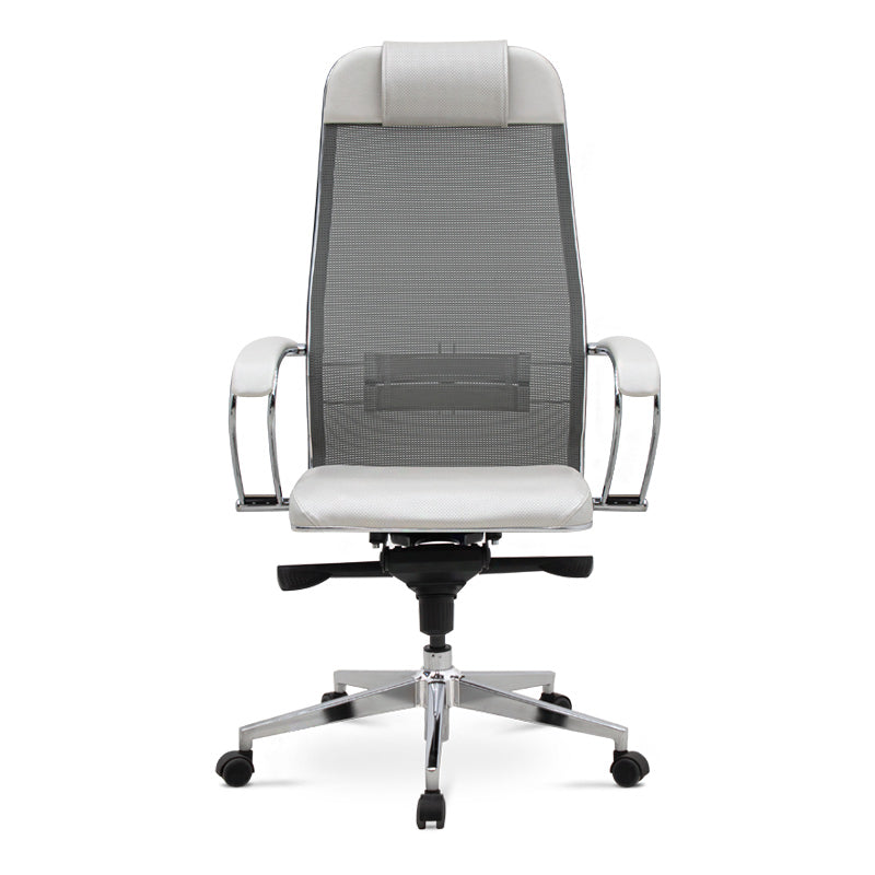 Ergonomic Office Chair CHEF in white with chrome base and mesh fabric, designed for comfort and style.