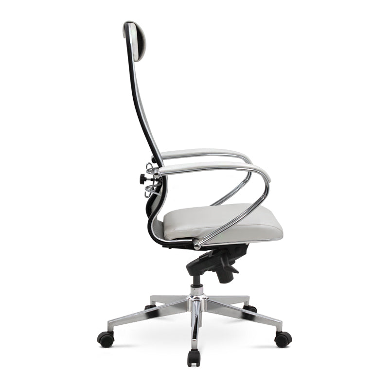 Ergonomic Office Chair CHEF in white with chrome base and mesh fabric, designed for comfort and style.