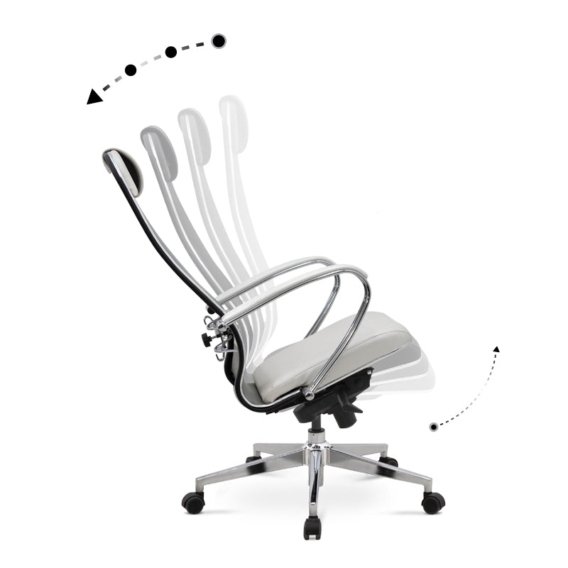 Ergonomic Office Chair CHEF in white with chrome base and mesh fabric, designed for comfort and style.