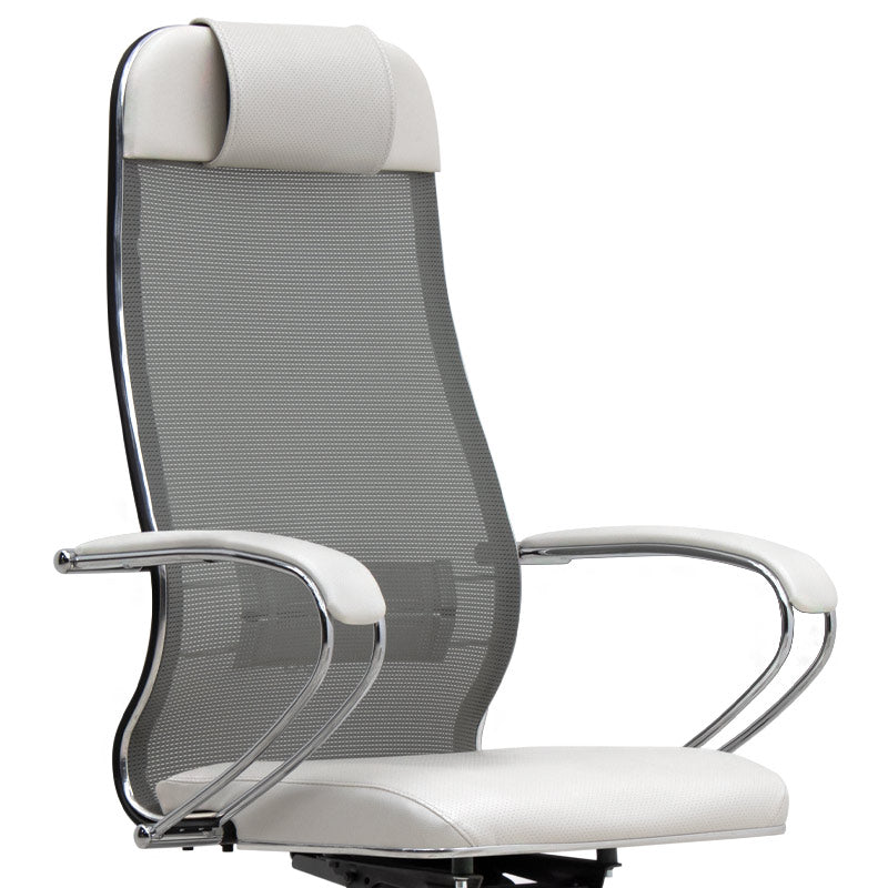 Ergonomic Office Chair CHEF in white with chrome base and mesh fabric, designed for comfort and style.