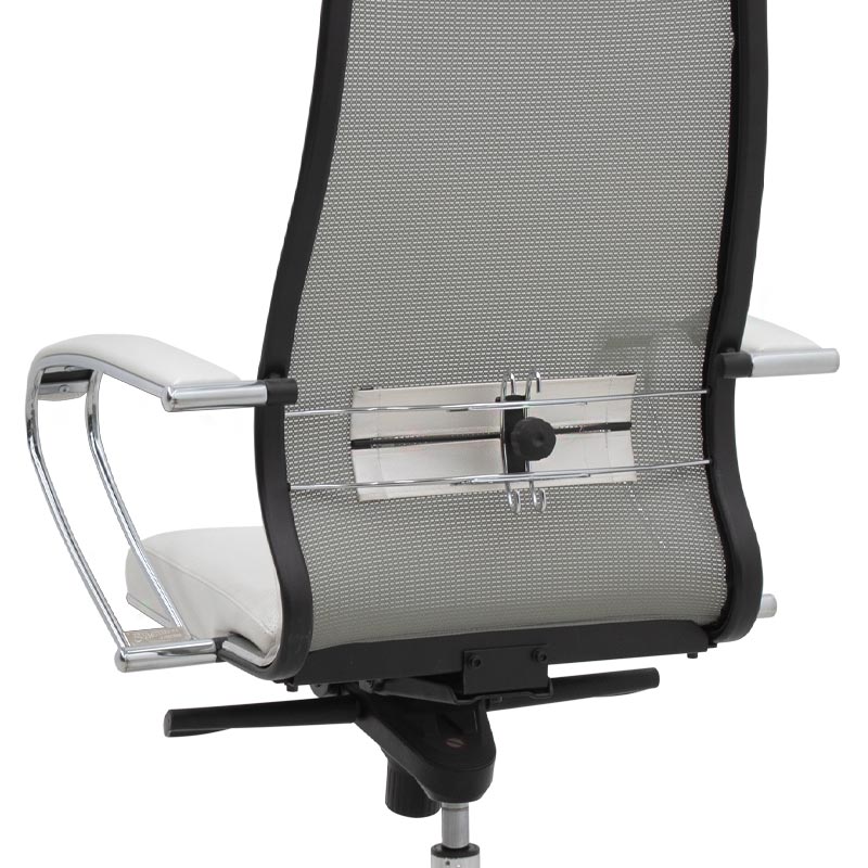 Ergonomic Office Chair CHEF in white with chrome base and mesh fabric, designed for comfort and style.