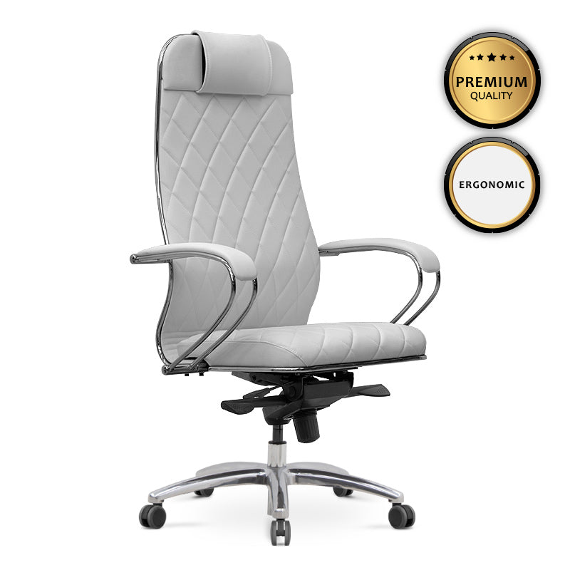 LEONI White Office Chair featuring ergonomic design, chrome frame, and artificial leather upholstery, perfect for modern workspaces.