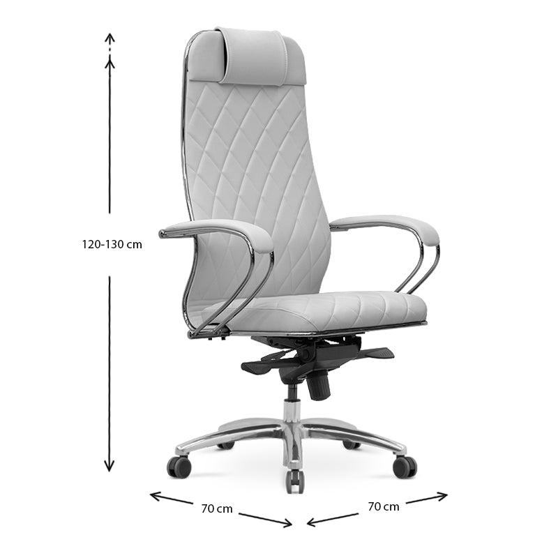 LEONI White Office Chair featuring ergonomic design, chrome frame, and artificial leather upholstery, perfect for modern workspaces.