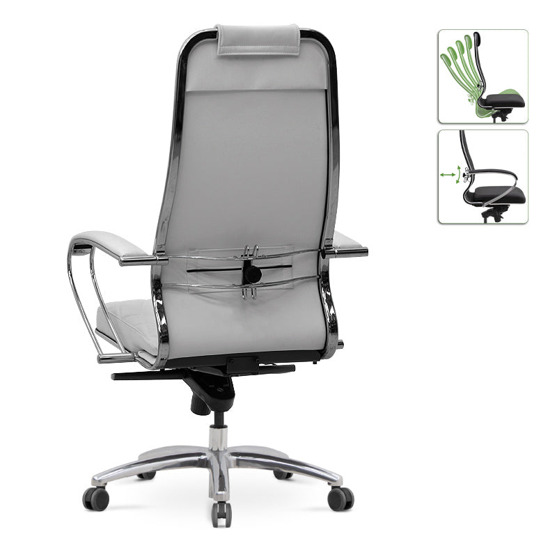 LEONI White Office Chair featuring ergonomic design, chrome frame, and artificial leather upholstery, perfect for modern workspaces.