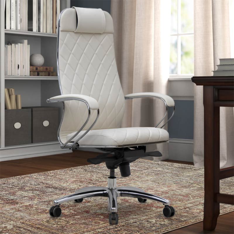 LEONI White Office Chair featuring ergonomic design, chrome frame, and artificial leather upholstery, perfect for modern workspaces.