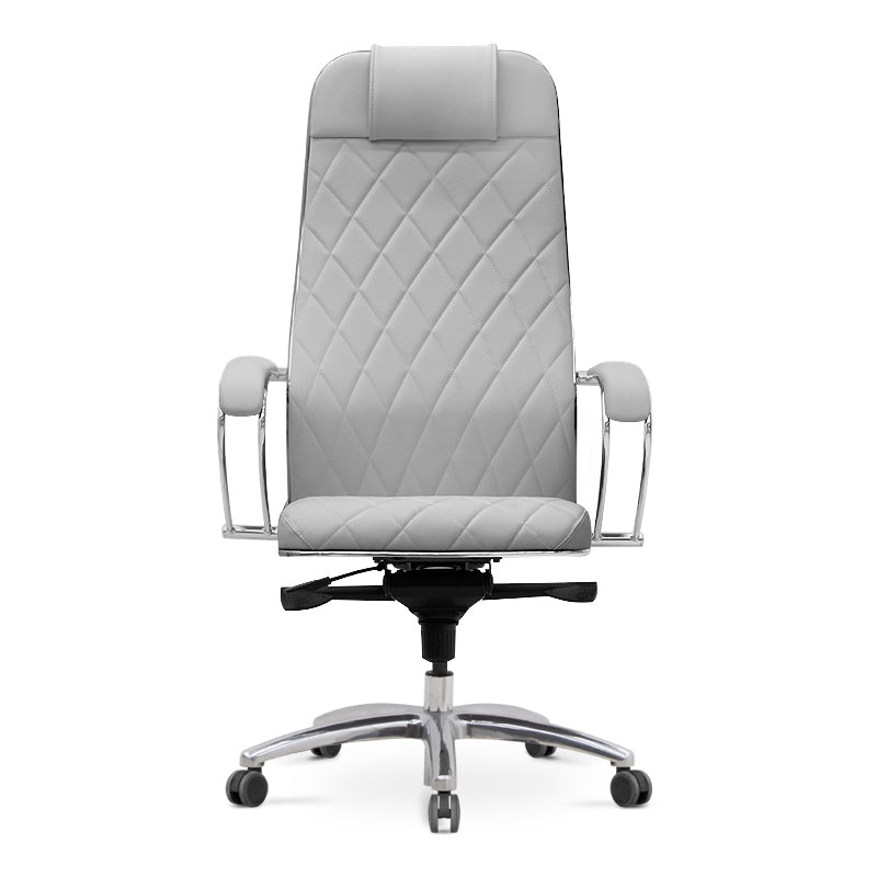 LEONI White Office Chair featuring ergonomic design, chrome frame, and artificial leather upholstery, perfect for modern workspaces.