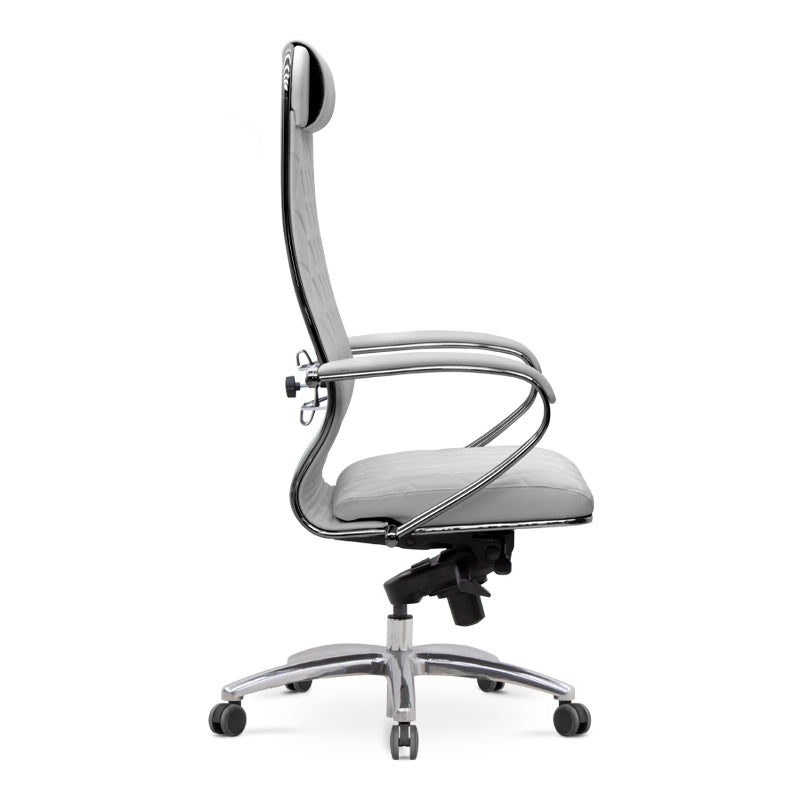 LEONI White Office Chair featuring ergonomic design, chrome frame, and artificial leather upholstery, perfect for modern workspaces.