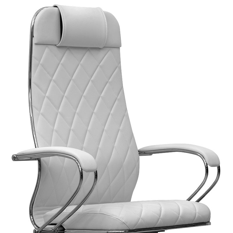 LEONI White Office Chair featuring ergonomic design, chrome frame, and artificial leather upholstery, perfect for modern workspaces.