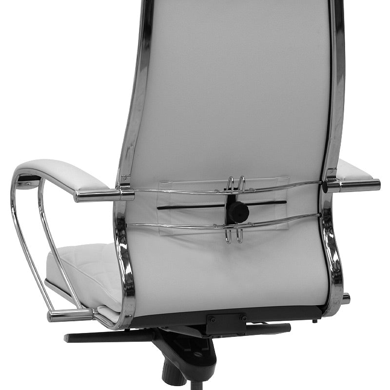 LEONI White Office Chair featuring ergonomic design, chrome frame, and artificial leather upholstery, perfect for modern workspaces.