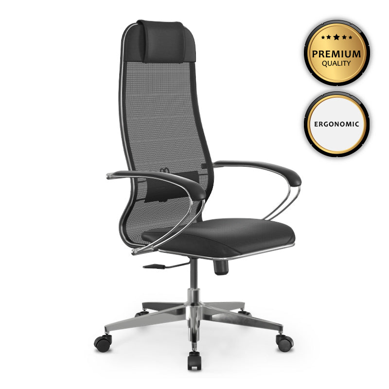 Office Chair MALTA in black synthetic leather with ergonomic design and adjustable features.